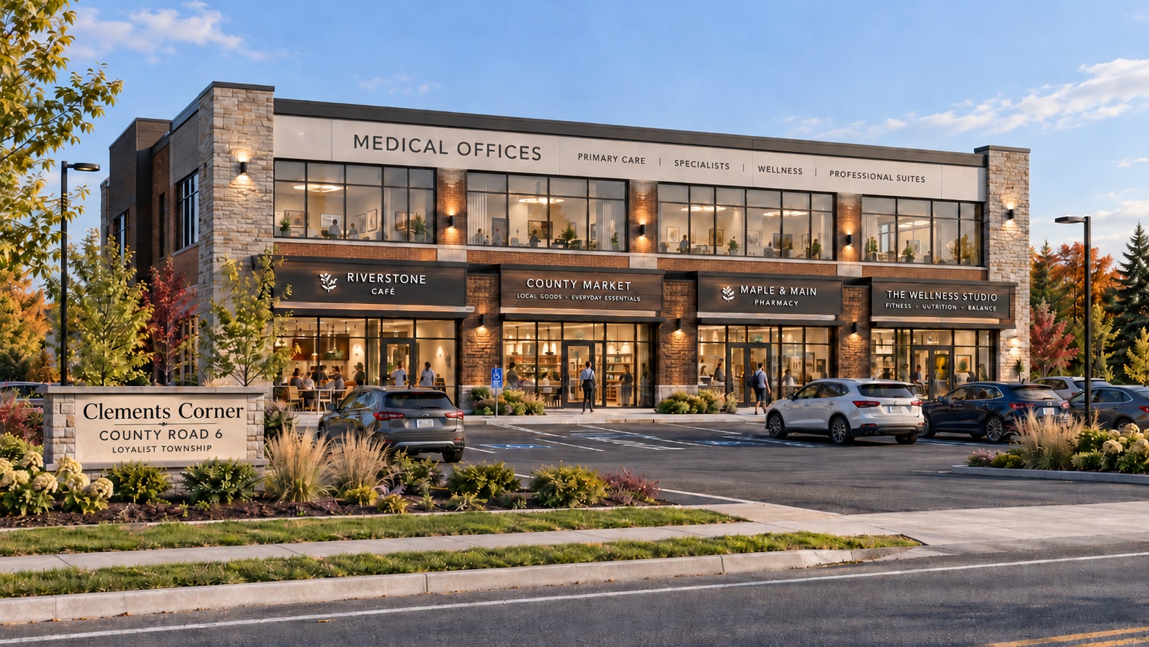 Concept rendering of Clements Corner with ground-floor commercial units and upper-level medical offices
